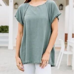 Small Women’s Boutique Umgee Light Blue Fringe Tunic Top